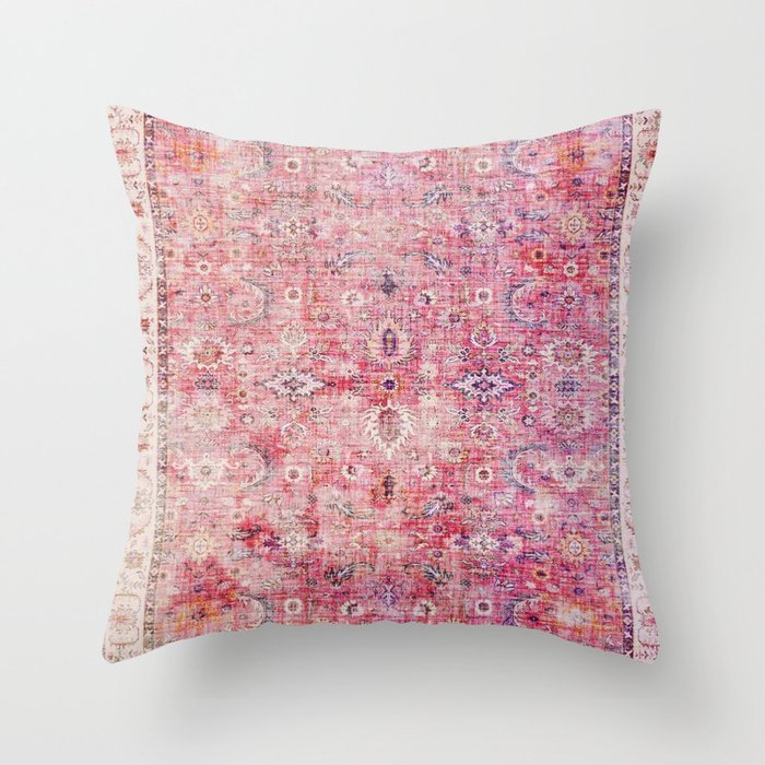 N45 - Pink Vintage Traditional Moroccan Boho & Farmhouse Style Artwork. Throw Pillow