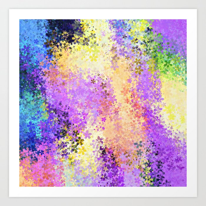 Flower Pattern Abstract Background In Purple Yellow Blue Green Art