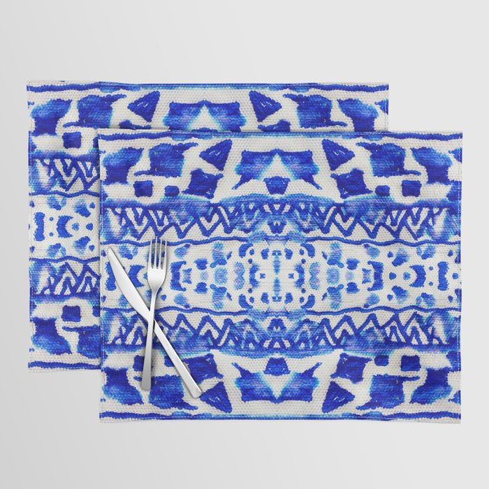 Blue watercolor tribal ethnic seamless pattern Placemat