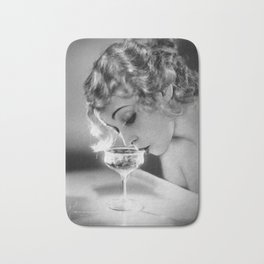 Jazz Age Blond Sipping Champagne black and white photograph / photography Bath Mat | Photographs, Female, Beverages, Alcoholic, Roaringtwenties, Champagne, Blackandwhite, Photo, Cocktails, Blond 