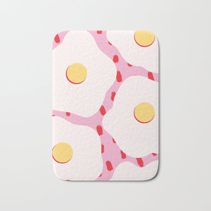 Eclectic Vibrant Egg Abstract, Red Pink White Yellow Colorful Dopamine Decor Bath Mat