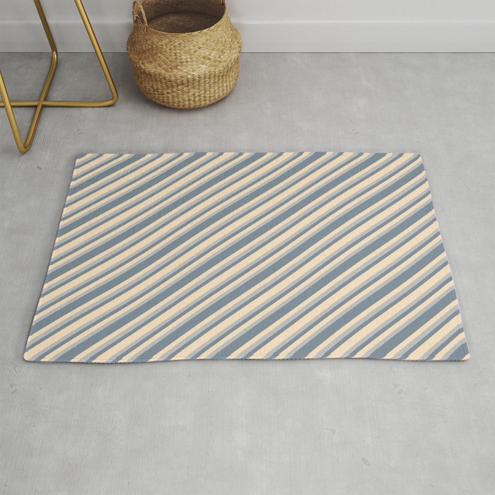 Bisque, Grey, and Light Slate Gray Colored Striped Pattern Rug