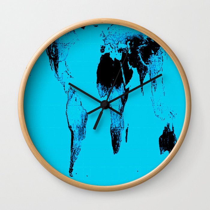 World Map : Gall Peters Blue Wall Clock