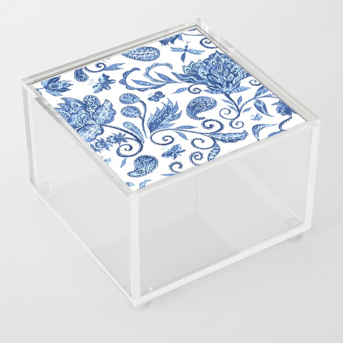 Elegant Oriental Pastel Paisley Blue & White Floral Acrylic Box