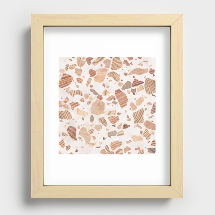 Terrazzo wood jesmonite brown white Recessed Framed Print