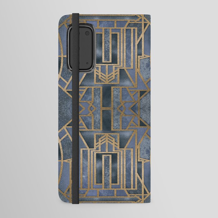 Blue And Copper Elegant Retro Art Deco Pattern With Marble Elements Android Wallet Case