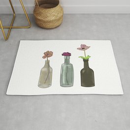 Flowers in Glass Bottles . Pastel Colors Rug