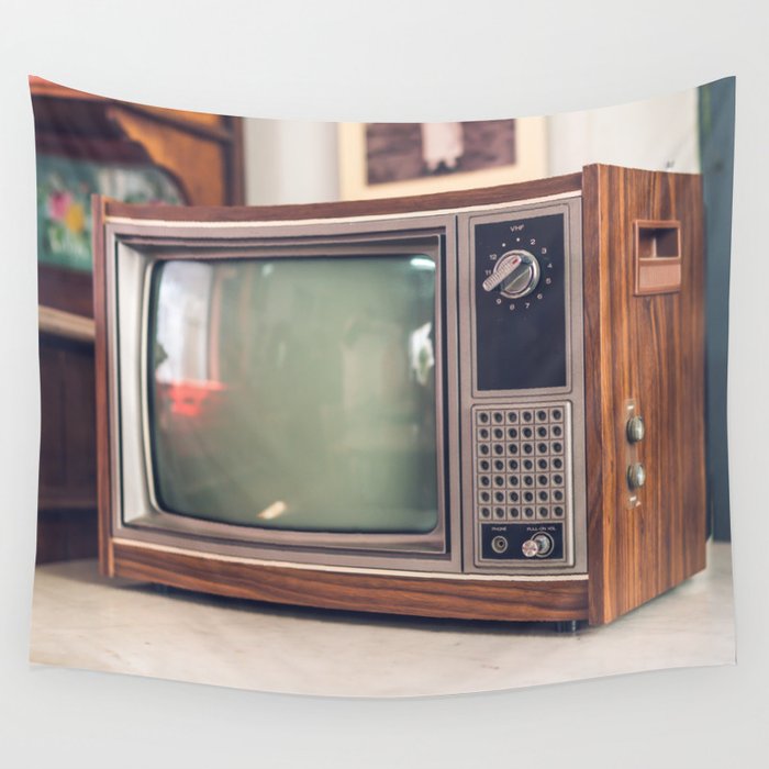 Old and antique television - selective focus point Wall Tapestry