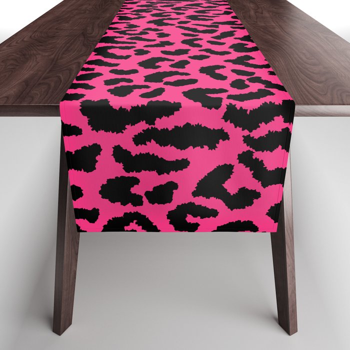 2000s leopard_black on hot pink Table Runner