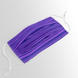 [ Thumbnail: Purple & Dark Blue Colored Lined/Striped Pattern Face Mask ]