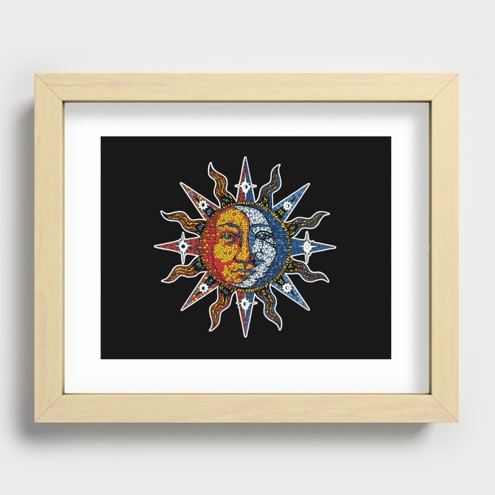 Celestial Mosaic Sun and Moon Recessed Framed Print