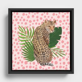 Wild Beautiful Pink Jungle Leaves Cheetah  Framed Canvas