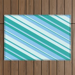 [ Thumbnail: Light Cyan, Light Sea Green & Light Sky Blue Colored Lines/Stripes Pattern Outdoor Rug ]