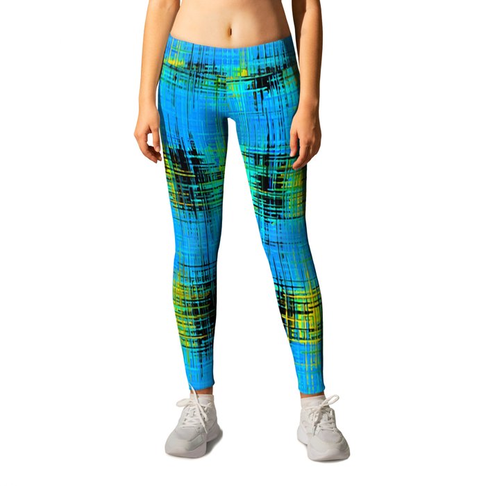plaid pattern abstract texture in blue yellow black Leggings