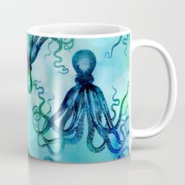 Octopus blue green mixed media underwater artwork Mug