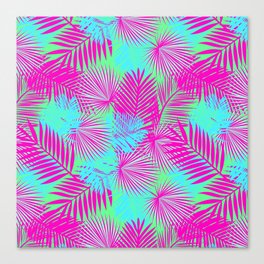 Neon Pink & Blue Tropical Print Canvas Print
