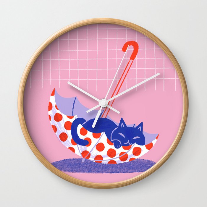 Umbrella Cat Wall Clock