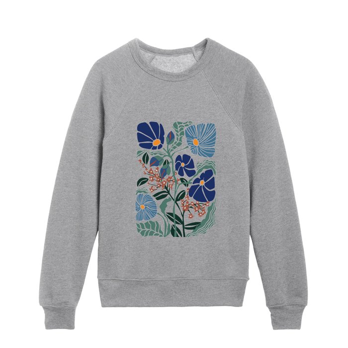 Klimt flower dark blue Kids Crewneck