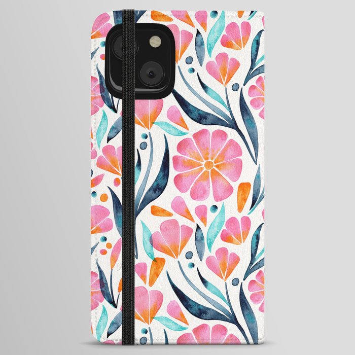 Sweet Florals – Pink & Teal iPhone Wallet Case