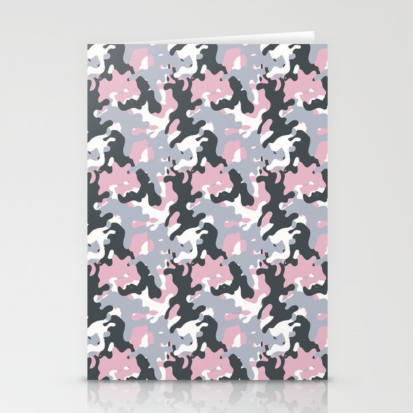 Pink and grey abstract Army camouflage Pattern  Stationery Cards