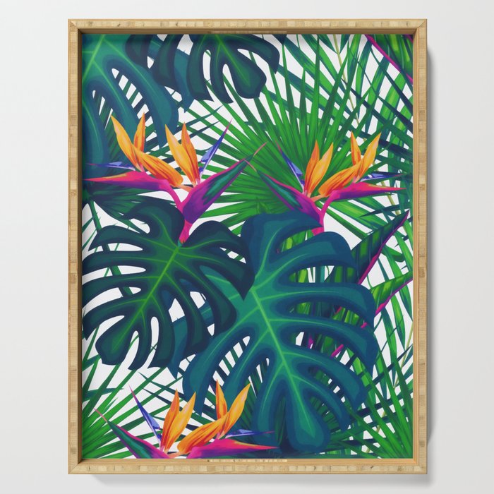 Tropical Greenery Jungle Leaves Paradise Watercolor  Serving Tray