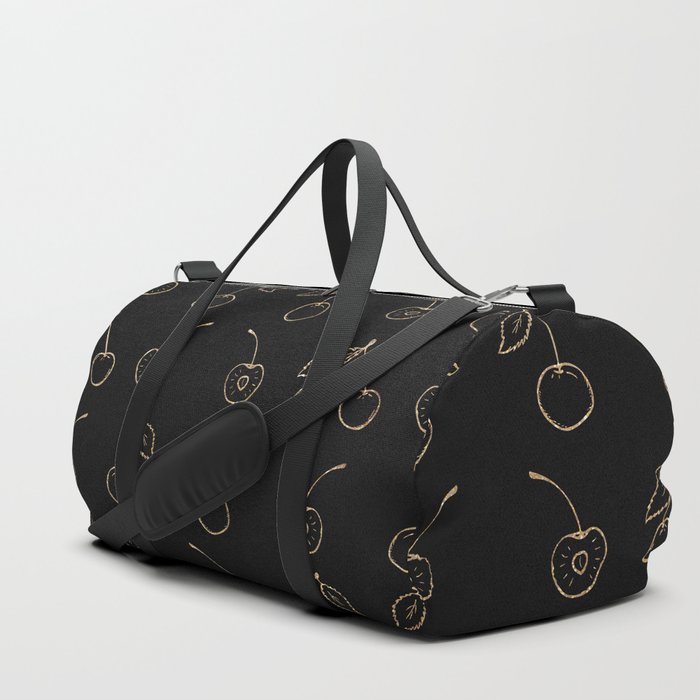 Elegant Chic Black Faux Gold Glitter Cherries Fruit Pattern Duffle Elegant Chic Black Faux Gold Glitter Cherries Fruit Pattern Duffle Bag