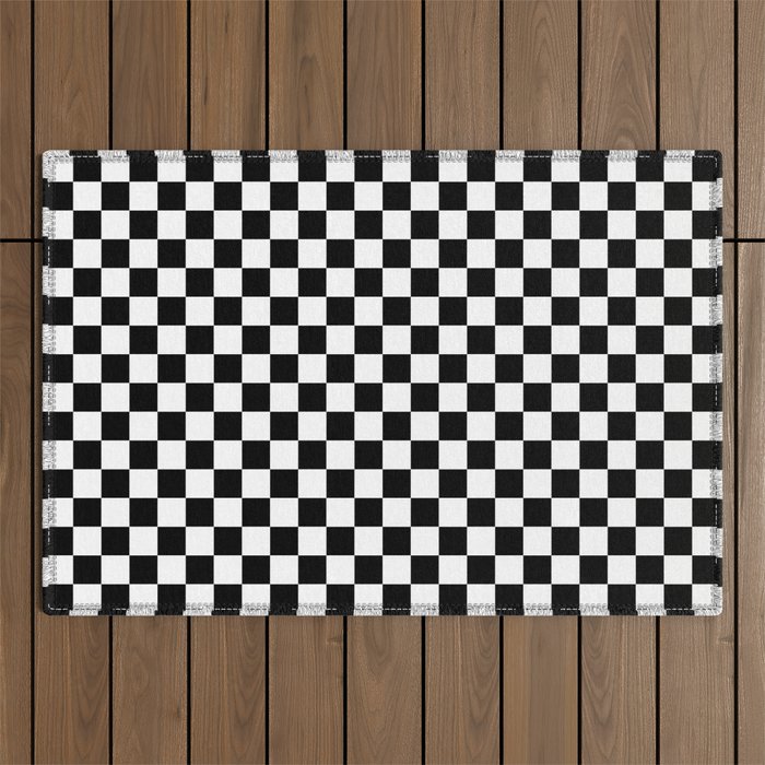 White and Black Checkerboard Outdoor Rug