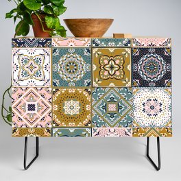 Mediterranean Blush, Saffron & Sage Decorative Tile Print Credenza