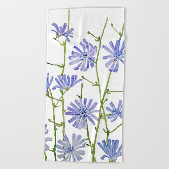 blue chicory watercolor Beach Towel