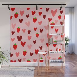 Strawberries and Hearts Wall Mural