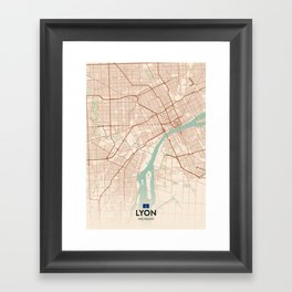 Lyon, Michigan, United States - Vintage City Map Framed Art Print