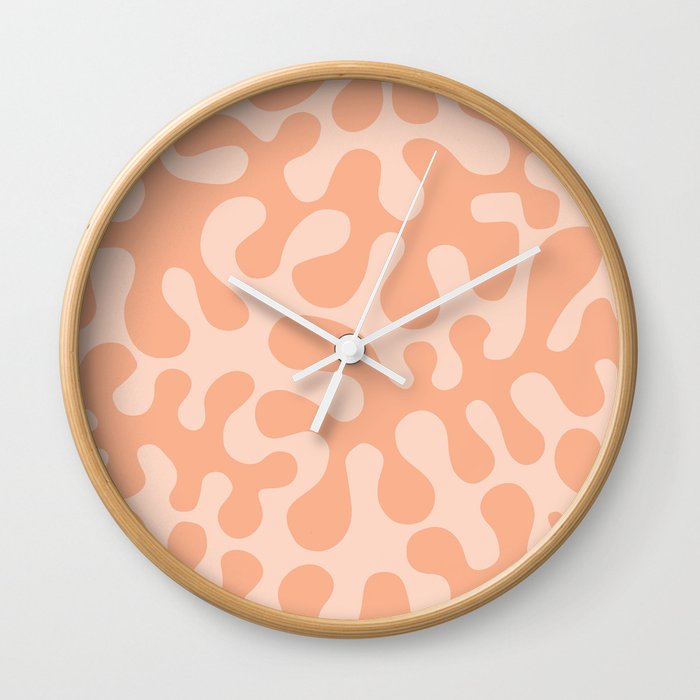 Peach Coral Leaf Wall Clock