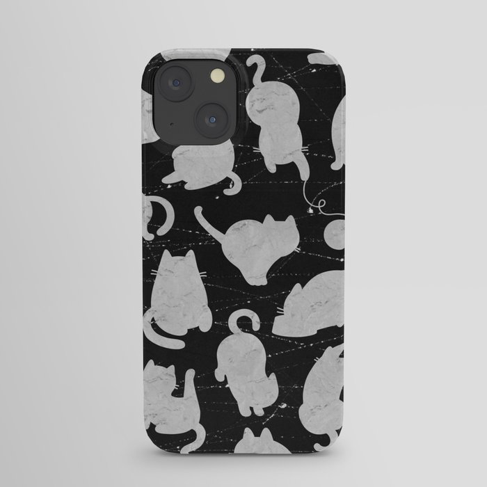 Silver Cats on Black Kitty Pattern iPhone Case