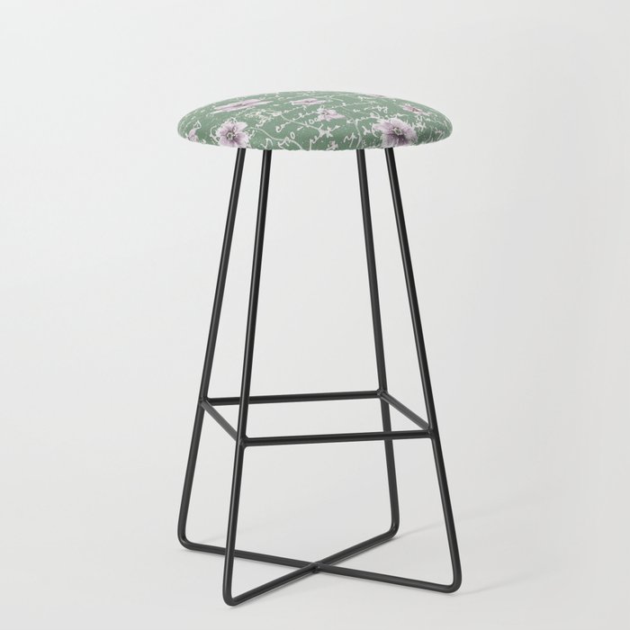 Watercolor Cosmos Flowers on Pale Olive Green Bar Stool