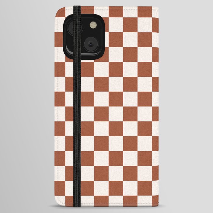 Check Rust Checkered Checkerboard Geometric Earth Tones Terracotta Modern Minimal Chocolate Pattern iPhone Wallet Case