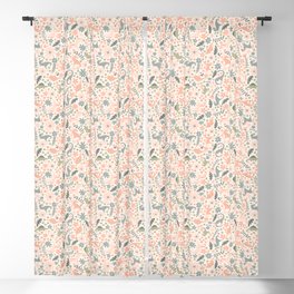 Floral Burst of Dinosaurs and Unicorns in Pink + Green Blackout Curtain