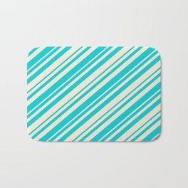 [ Thumbnail: Dark Turquoise and Beige Colored Stripes Pattern Bath Mat ]