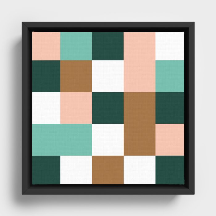 Geometric Tile Pattern in Blush, Bronze and Green Framed Canvas