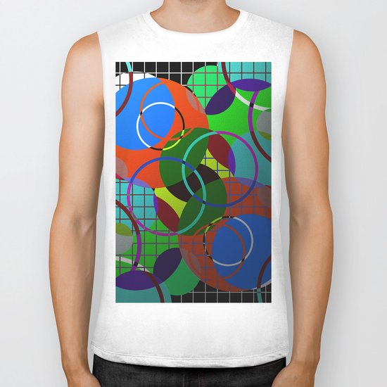 Caged Geometry - Abstract, metallic, geometric, rainbow coloured circles Biker Tank