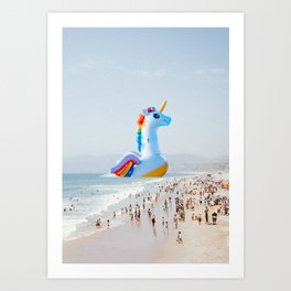 Playing unicorn horse at beach Art Print