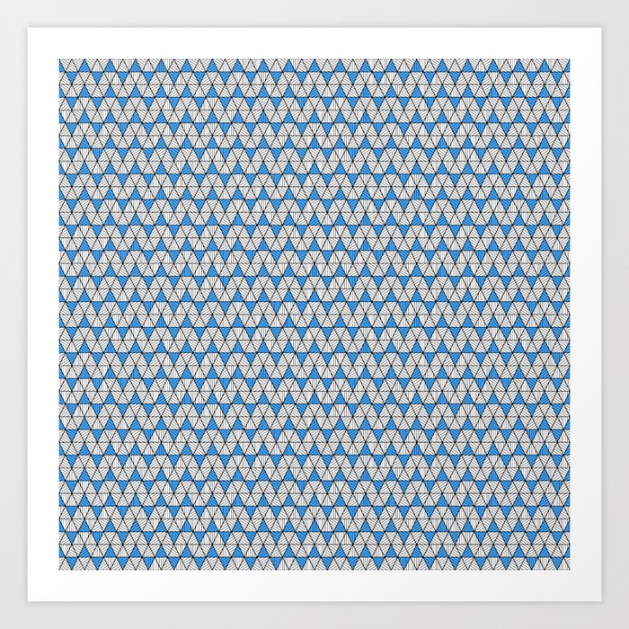 Geometric Triangle Grid with Stripes Pattern in Blue c.CLRPTTRN Art Print
