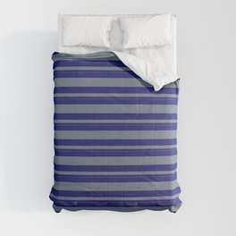 [ Thumbnail: Midnight Blue & Slate Gray Colored Lined Pattern Comforter ]