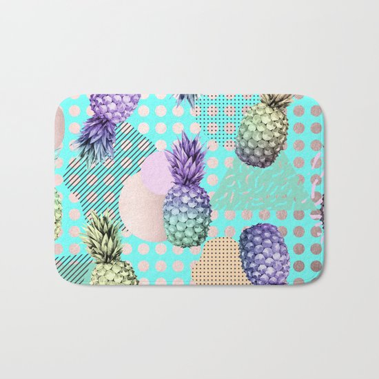 Pineapple Summer Rainbow Rose Gold Bath Mat