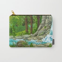 Waterfall and Nature Carry-All Pouch | Anime, Bird, Nature, Scenery, Wilderness, Fauna Flora, Woodpecker, Country, Vintage, Green 