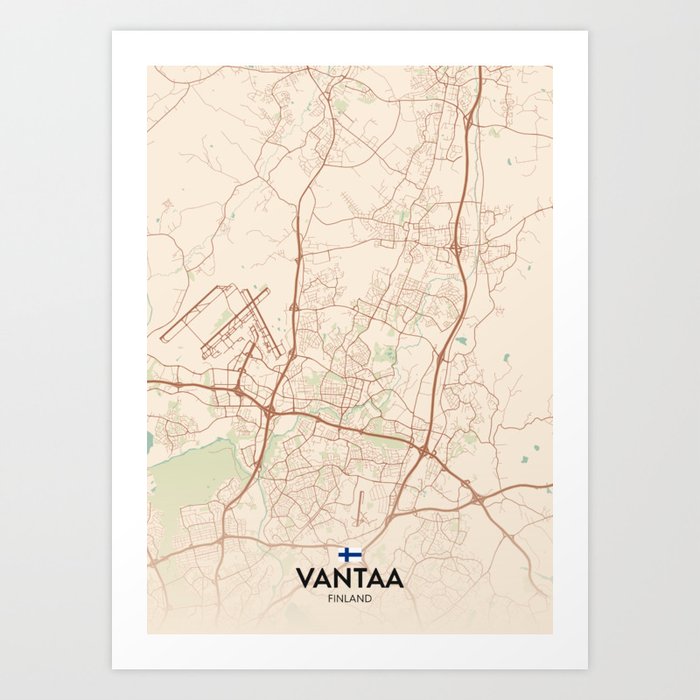 Vantaa, Finland - Vintage City Map Art Print