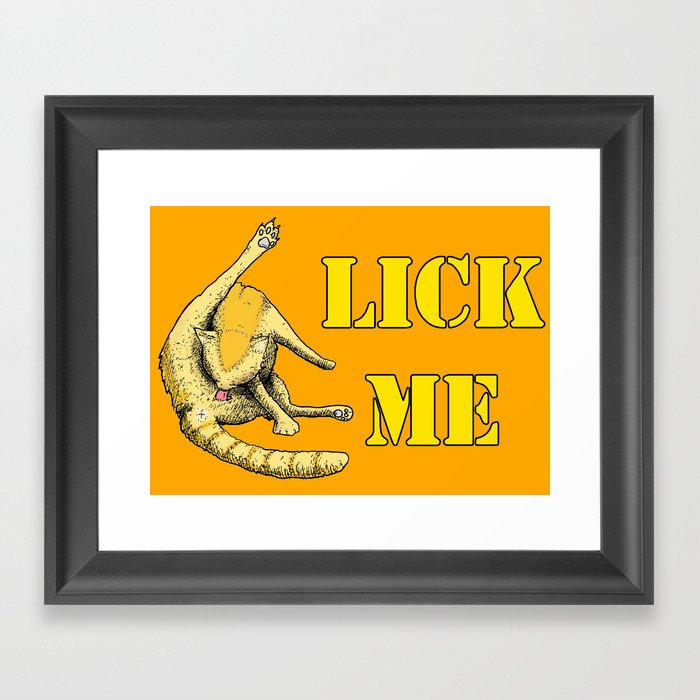 Lick Me (cat cleaning itself) Framed Art Print