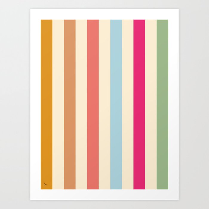 Retro French Rainbow Stripes Art Print