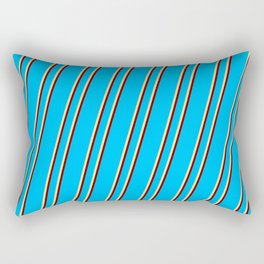 [ Thumbnail: Deep Sky Blue, Tan & Maroon Colored Stripes/Lines Pattern Rectangular Pillow ]