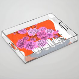 Retro Spring Floral Bouquet Pink and Red Acrylic Tray