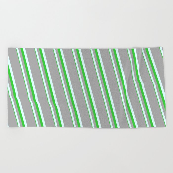 Dark Gray, Light Cyan, and Lime Green Colored Lines Pattern Beach Towel